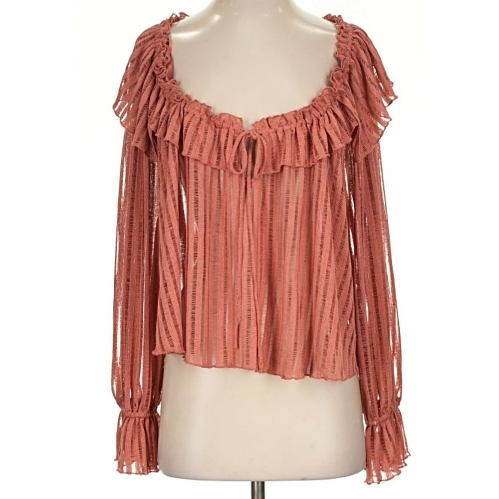 Anthropologie Rose Romantic Poet Ruffle Off The Shoulder Top Women’s Small - Picture 2 of 6